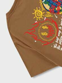 ROMWE MEN Street Life 男士標語骷髏圖案T恤 - 棕色 - 查看 5