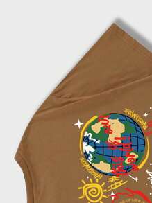 ROMWE MEN Street Life 男士標語骷髏圖案T恤 - 棕色 - 查看 6