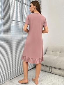 Distorted Dystopia 狗狗和字母圖案荷葉邊睡裙 - 藕粉色 - 查看 2