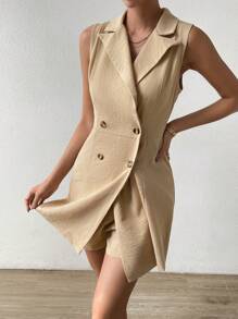 SHEIN Privé Cổ áo Đôi ngực Romper - Màu Khaki - Xem 4