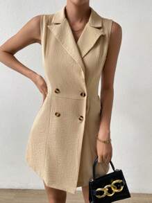 SHEIN Privé Cổ áo Đôi ngực Romper - Màu Khaki - Xem 5