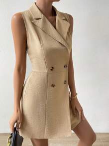 SHEIN Privé Cổ áo Đôi ngực Romper - Màu Khaki - Xem 6