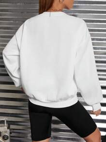 EURMUSE Basketball & Letter Graphic Drop Shoulder Sweatshirt - White - View 2