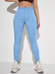 Quần âu màu trơn vừa vặn thời trang dành cho nữ - Màu xanh lam - Xem 1