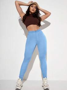 Quần âu màu trơn vừa vặn thời trang dành cho nữ - Màu xanh lam - Xem 2