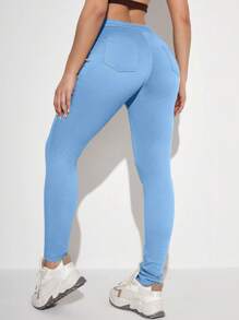 Quần âu màu trơn vừa vặn thời trang dành cho nữ - Màu xanh lam - Xem 3