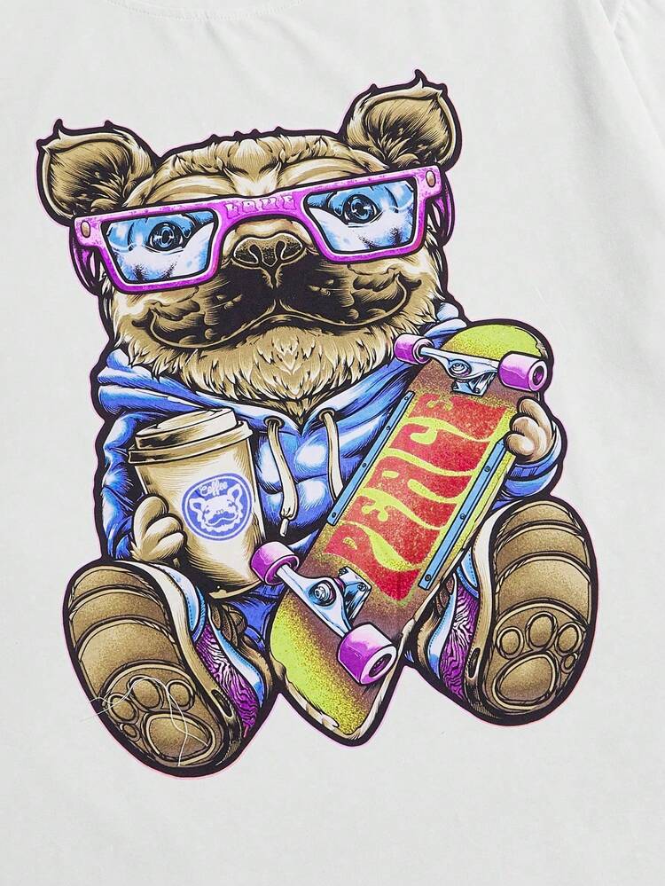 Innervision Hombres Camiseta con estampado de dibujos animados - Blanco - Añade 3