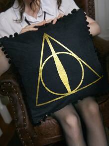 Harry Potter | ROMWE 1入組字母圖案靠墊套,休閒可水洗裝飾方形枕套 - 黑色 - 查看 4