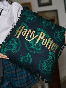Harry Potter | ROMWE 1入組字母圖案靠墊套,休閒可水洗裝飾方形枕套 - 黑色 - 查看 3