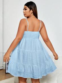 SHEIN EZwear Talla grande Vestido de tirantes bajo con fruncido - Celeste - Ver 2