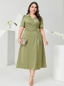 Modelyn Vestido largo de noche con drapeado delantero de talla grande - Verde Lima - Ver 2