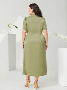 Modelyn Vestido largo de noche con drapeado delantero de talla grande - Verde Lima - Ver 3