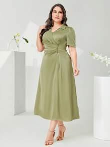 Modelyn Vestido largo de noche con drapeado delantero de talla grande - Verde Lima - Ver 4