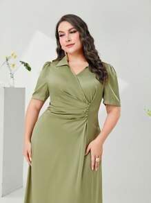 Modelyn Vestido largo de noche con drapeado delantero de talla grande - Verde Lima - Ver 5