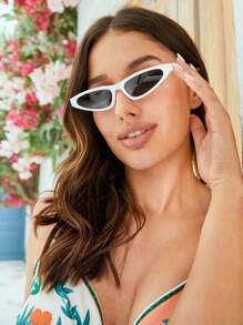 SHEIN VCAY 女士幾何框架太陽眼鏡 - 白色 - 查看 4