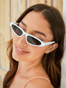 SHEIN VCAY 女士幾何框架太陽眼鏡 - 白色 - 查看 7