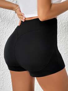 SHEIN Essnce Solid Wideband Waist Biker Shorts - Black - View 2