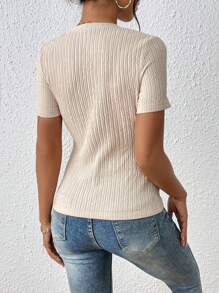 SHEIN Frenchy Chất rắn Cổ vuông Áo thun - Màu be - Xem 2