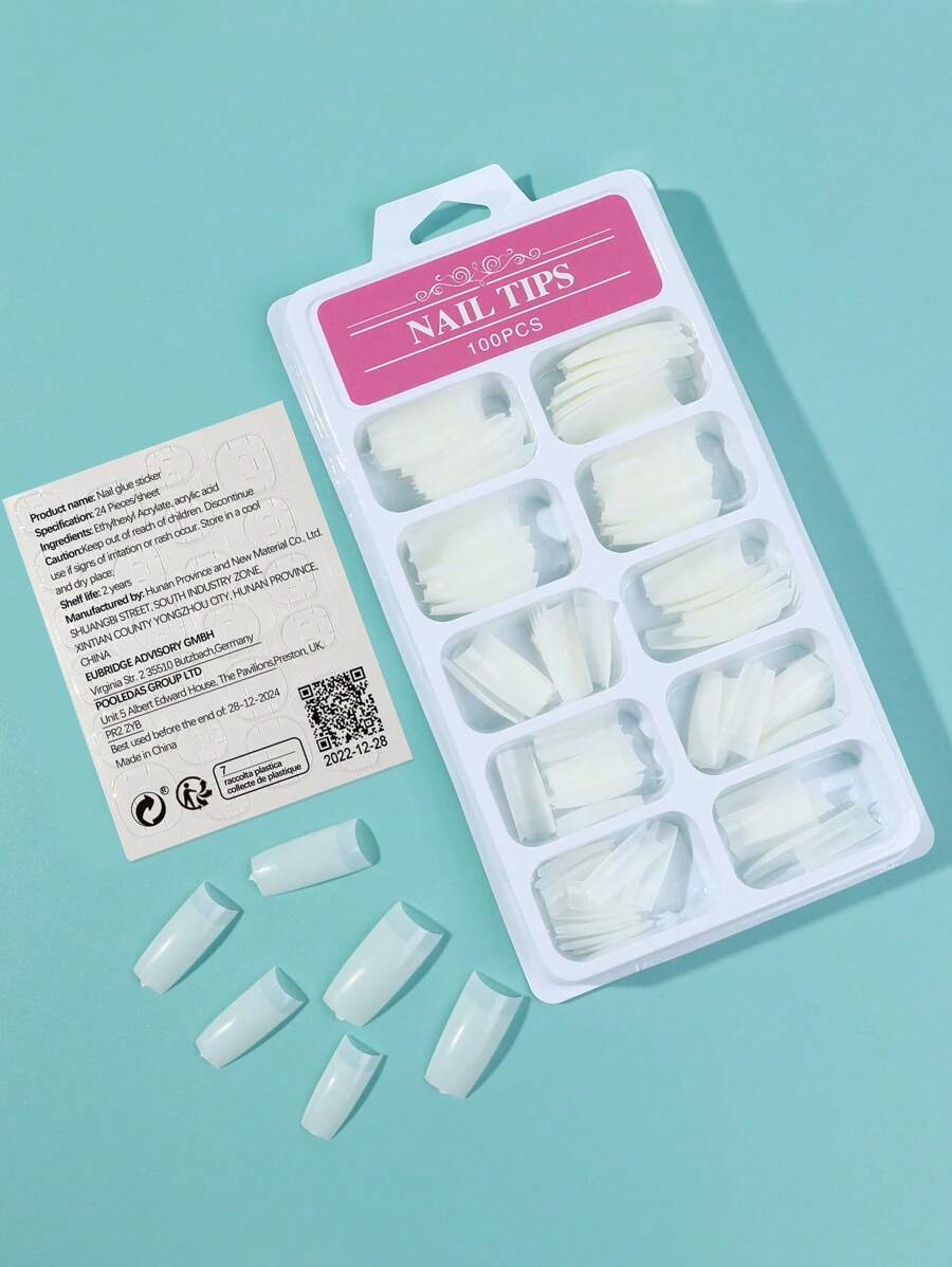 Clear Coffin Fake Nail 100pcs - Beige - View 1