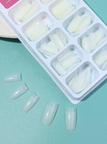 Clear Coffin Fake Nail 100pcs - Beige - View 2