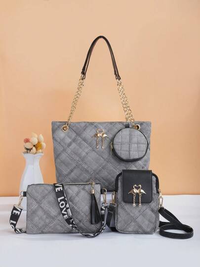 Women's 4-Piece Combo Bag Set - Fashion Essential! Shoulder Tote Crossbody Mini Bag Combo, Handheld & Crossbody Versatile, Chic & Spacious, Suitable For Various Occasions, Hot-Selling Cross-Border Item