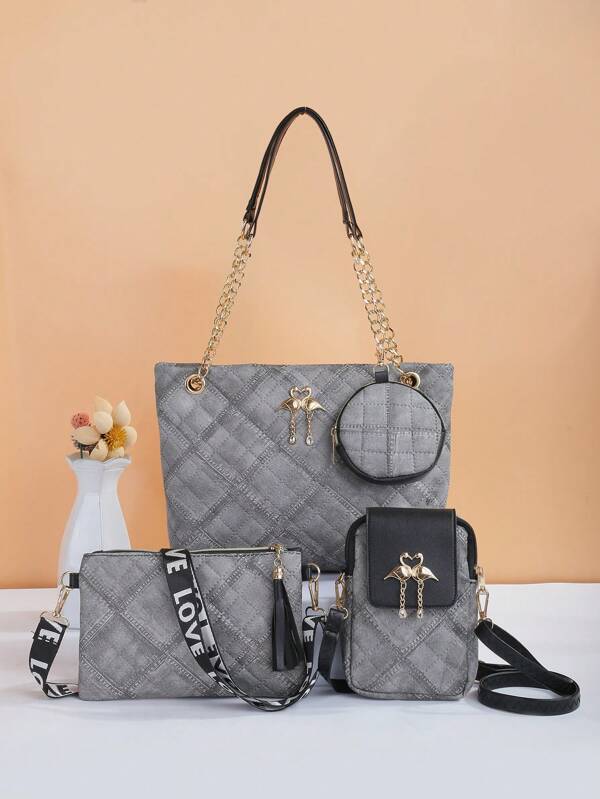 Damen 4 Stücke Taschensatz - Mode Essentiell! Schultertasche Umhängetasche Mini Tasche Kombination, Handtasche & Umhängetasche vielseitig, schick & geräumig, für verschiedene Anlässe geeignet, beliebter Artikel für den grenzüberschreitenden Handel