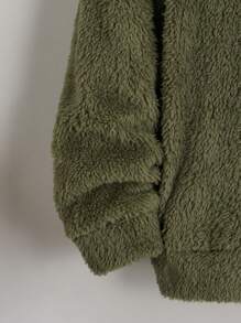 SHEIN 男大童字母刺繡落肩袖毛絨帽衫 - 軍綠色 - 查看 5