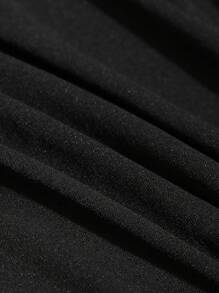 DAZY Áo thun trễ vai cài nửa nút, Áo dài tay thời trang mùa thu - màu đen - Xem 3