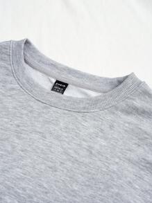 SHEIN LUNE Casual Leopard Print & Star Pattern Round Neck Loose Fit Long Sleeve Sweatshirt For Women, Autumn/Winter - Light Grey - View 3