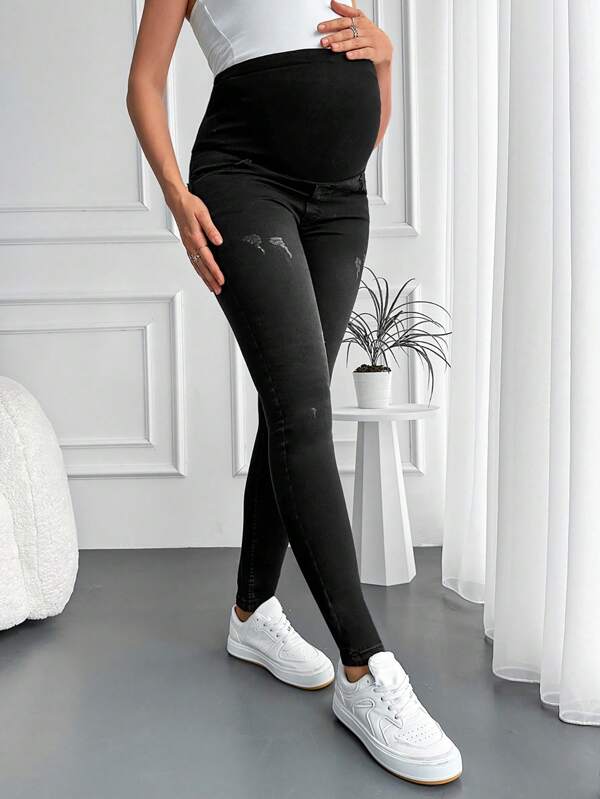 Cloudara Maternity Wideband Waist Ripped Frayed Skinny Jeans