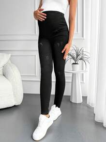 RueChic Maternity Wideband Waist Ripped Frayed Skinny Jeans - Black - View 4