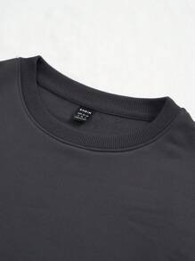 SHEIN EZwear Casual Vintage Sun & Moon Face Print Oversized Crew Neck Long Sleeve Women Sweatshirt, Suitable For Fall And Winter,Long Sleeve Tops - Dark Grey - View 3