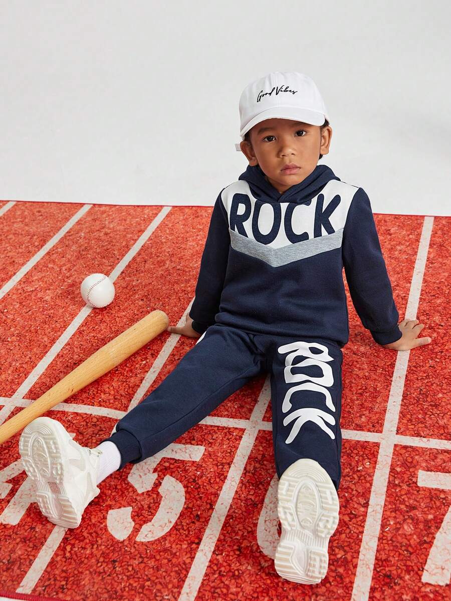 SHEIN 男小童字母圖案連帽衫和運動褲 - 彩色 - 查看 1