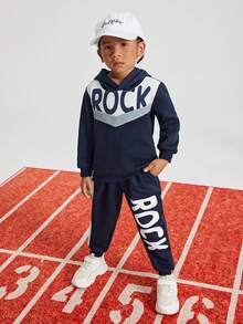 SHEIN 男小童字母圖案連帽衫和運動褲 - 彩色 - 查看 5