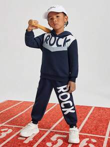 SHEIN 男小童字母圖案連帽衫和運動褲 - 彩色 - 查看 6