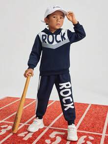 SHEIN 男小童字母圖案連帽衫和運動褲 - 彩色 - 查看 7