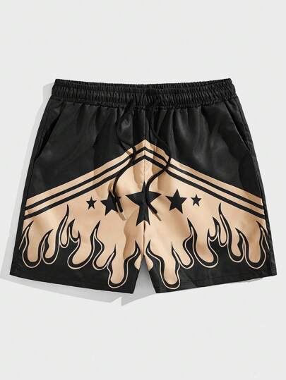 Street Life Guys Star & Fire Print Drawstring Waist Shorts