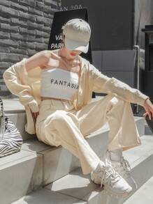 SHEIN Pantalones Anchos En Beige - Beis - Ver 8