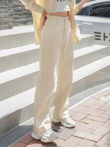 SHEIN Pantalones Anchos En Beige - Beis - Ver 9