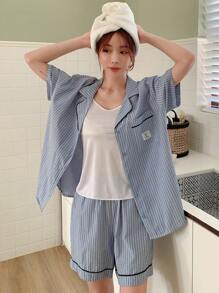 DAZY Striped Contrast Piping PJ Set - Blue - View 4