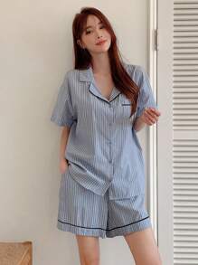 DAZY Striped Contrast Piping PJ Set - Blue - View 6
