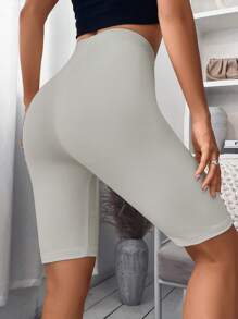 SHEIN ChicEase Chất rắn Quần short đi xe - Màu Xám nhạt - Xem 2