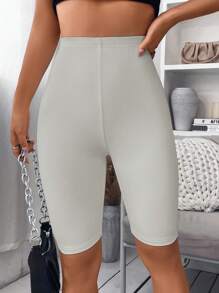 SHEIN ChicEase Chất rắn Quần short đi xe - Màu Xám nhạt - Xem 3