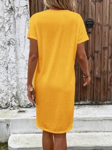 SHEIN LUNE 素色鬱金香下擺T恤洋裝