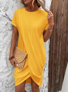 SHEIN LUNE 素色鬱金香下擺T恤洋裝