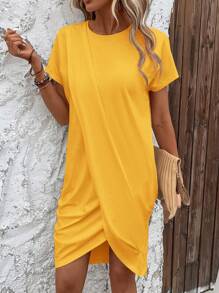 SHEIN LUNE 素色鬱金香下擺T恤洋裝