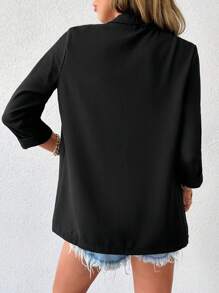 EURMUSE Solid Open Front Coat - Black - View 2