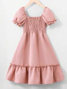 cô gái mười hai Nếp uốn Ống tay áo Xù Hoa Sen Đầm - Bụi hồng - Xem 2