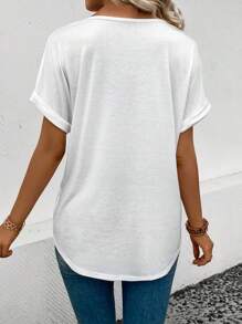 Calvaya Solid Batwing Sleeve V Neck Tee - White - View 2
