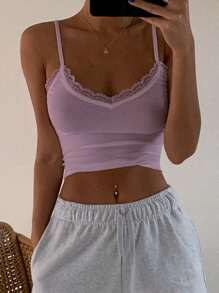 DAZY 蕾絲修邊短款背心上衣 - 淡紫色 - 查看 1